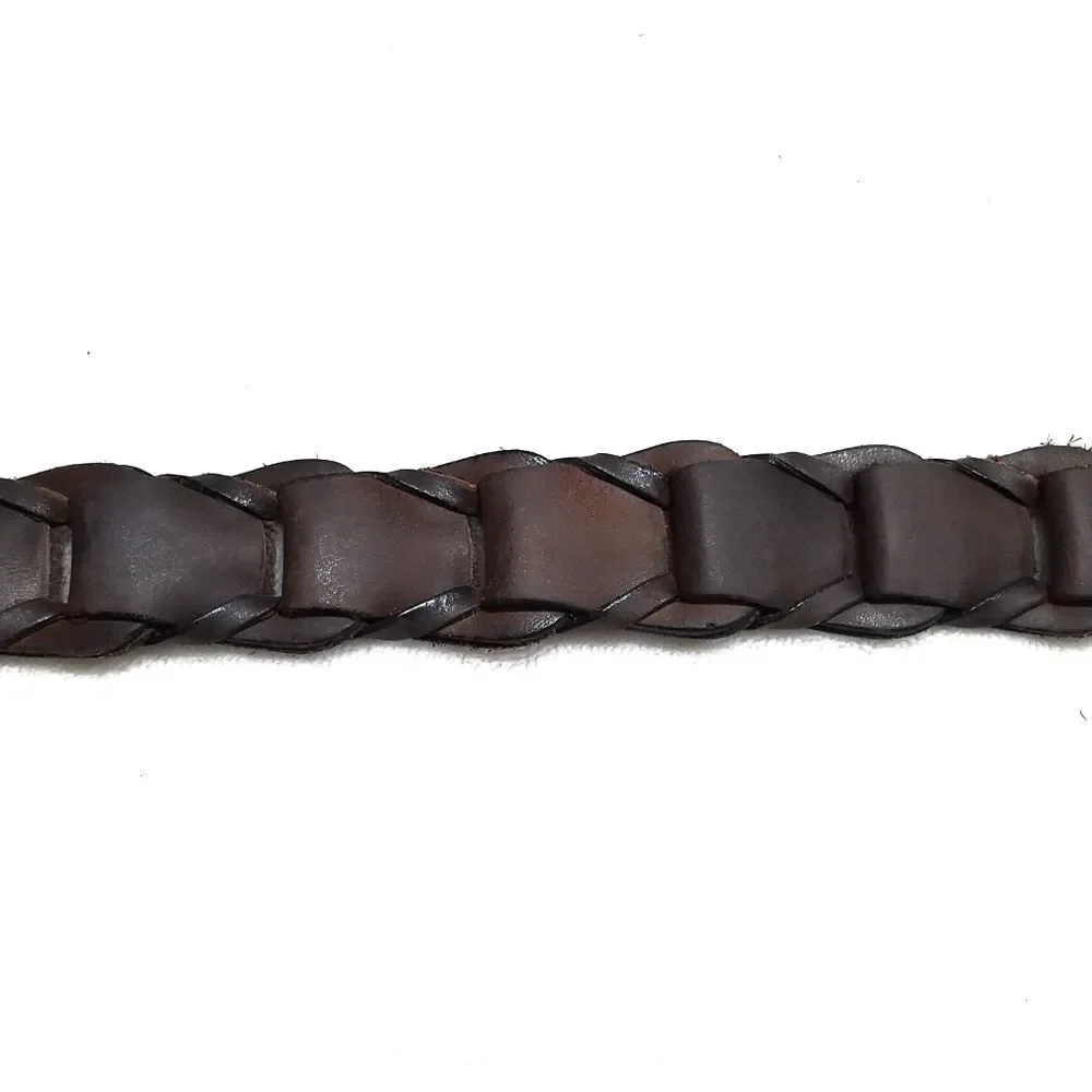 VINTAGE Braid Oil Tanned Cowhide Brass Buckle Belt